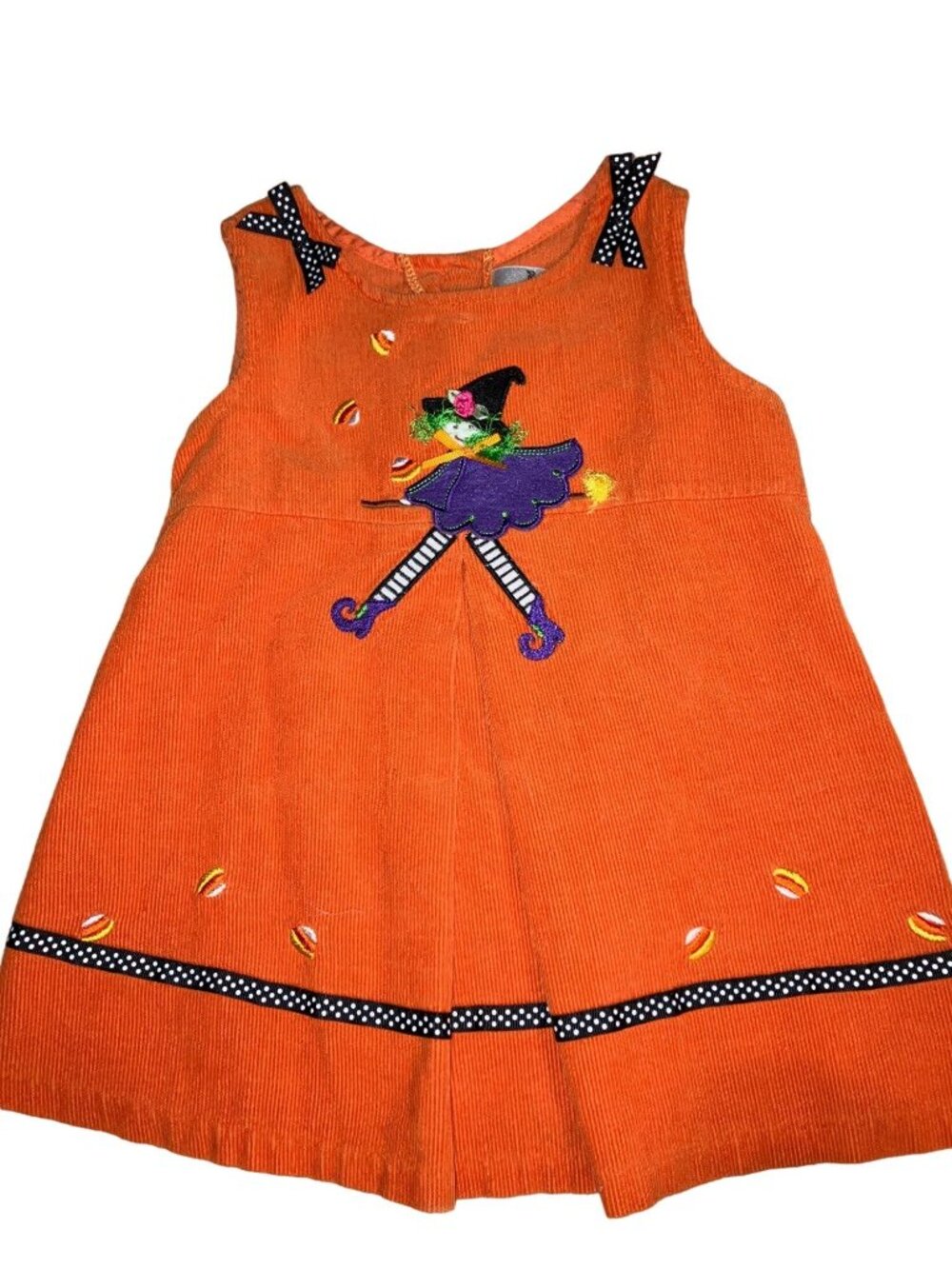 Rare Editions Toddler Halloween Witch Corduroy Jumper Dress Orange 18M